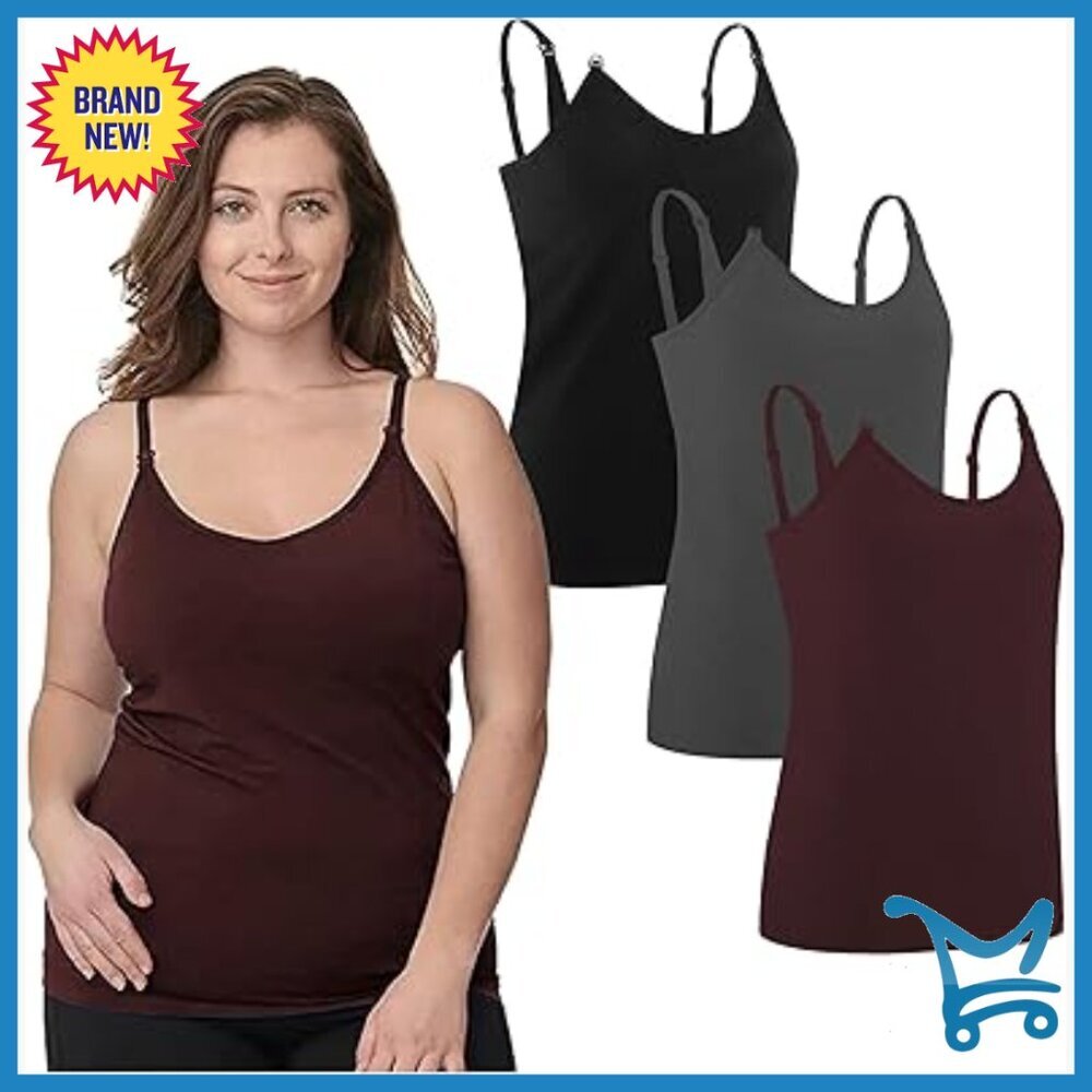 Maternity Nursing Tank Tops with Built-in Bra, 3-Pack, Modal Blend